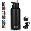 HASLE OUTFITTERS 32 Oz Insulated Water Bottle Stainless Steel Double Walled Vacuum Sports Water Bottle with 2 Lids (Straw and Spout Lid) for Gym