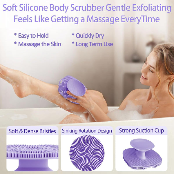 Soft Silicone Body Scrubber, Gentle like a Hand Exfoliating Your Skin and Build up Lather Easily, Back Large Suction Cup Easy to Store,