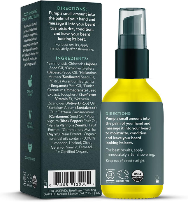 Badger Beard Oil, Babassu & Jojoba, Certified Organic, Premium Beard Conditioner, Beard Oil for Dry Skin, Beard Oil for 