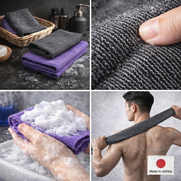 Extra Rough, Exfoliating Washcloth [Made in Japan] Exfoliating Towel Special Texture Makes Fluffy Foam Lather, Back Scrubber, Dead Skin Cell