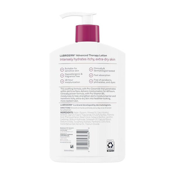 Lubriderm Advanced Therapy Fragrance Free Moisturizing Hand & Body Lotion + Pro-Ceramide, Intense Hydration for Itchy, Extra Dry, & Sensitive