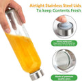 Zukro Glass Juice Bottles with Lids for Juicing 18 Oz, Reusable Clear Glass Water Bottles with Stainless Steel Airtight Cap for Refrigerator, 100%