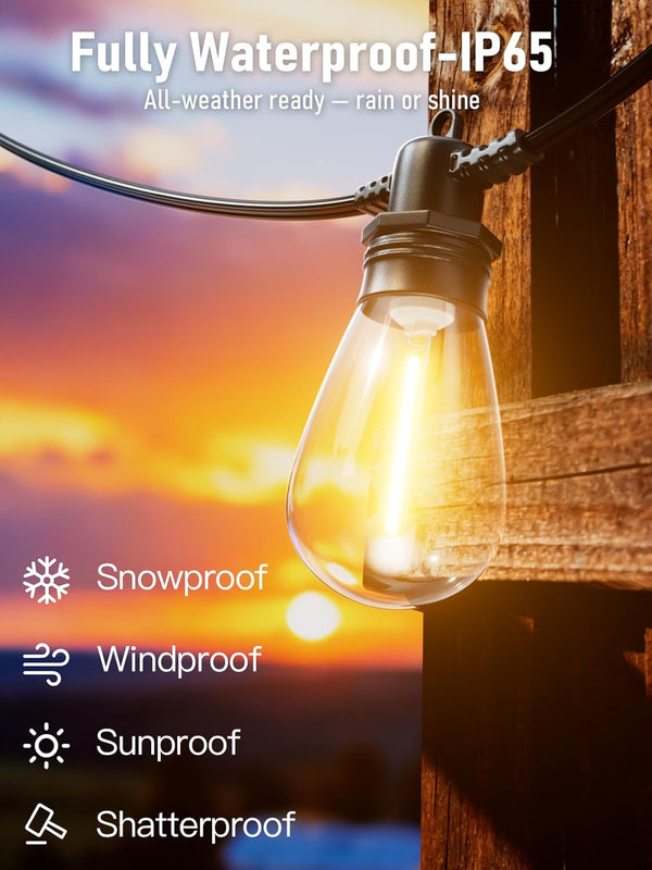 60FT LED Outdoor String Lights with 16+1 Edison Shatterproof IP65 Waterproof Bulbs, 2700K Dimmable Commercial Grade Patio Lights for Garden,