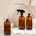 Amber Glass Spray Bottles,16Oz Large Refillable Spray Bottle for Cleaning, Essential Oils, Plant and Hair Care,Nozzle with Fine Mist and Stream