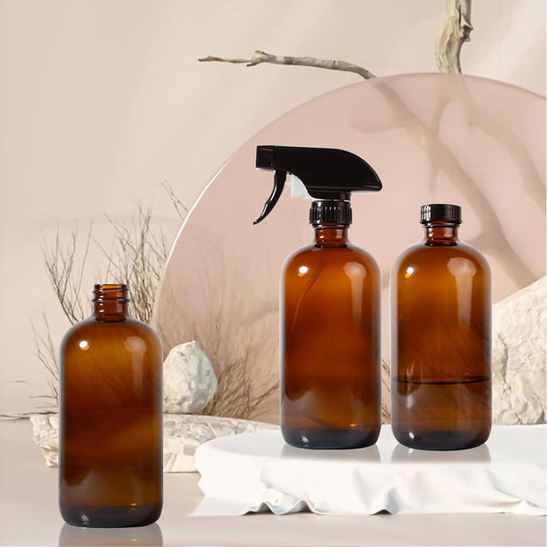 Amber Glass Spray Bottles,16Oz Large Refillable Spray Bottle for Cleaning, Essential Oils, Plant and Hair Care,Nozzle with Fine Mist and Stream