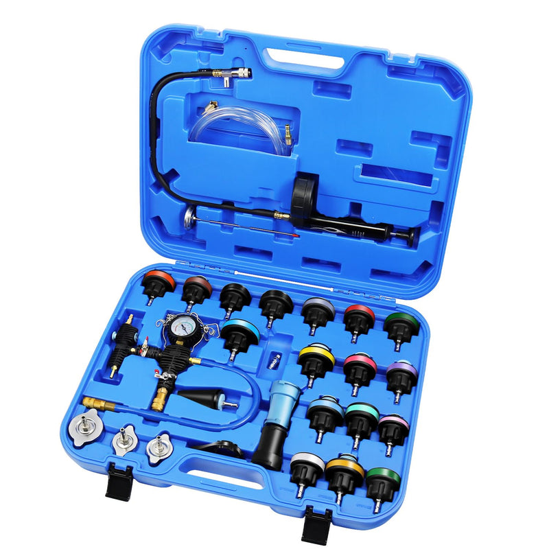JIFETOR Radiator Pressure Leakage Tester Vacuum Cooling System Purge Coolant Refill Tool Kit 28PCS Universal Automotive Water Tank Leak Test