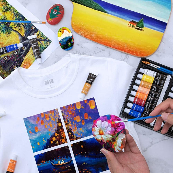 Aen Art Acrylic Paint Set for Pumpkin Painting, 16 Colors Painting Supplies for Canvas Wood Fabric Ceramic Crafts, Non Toxic&Rich Pigments for