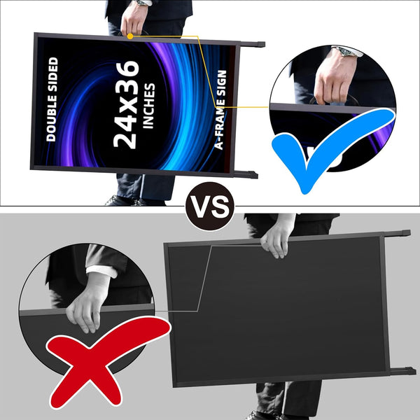 Heavy Duty Slide-In Folding Sandwich Board A-Frame Sidewalk Sign 24X36 Inch Black Coated Steel Metal Double-Sided Pavement Sign (2 Corrugated