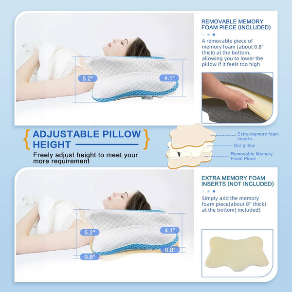 Pain Relief Cervical Pillow for Neck Support,Adjustable Ergonomic Pillow Cozy Sleeping,Odorless Orthopedic Memory Foam Pillows,Contour Bed Pillow