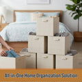 Home-Complete Storage Cubes - 8-Piece Collapsible Storage Bin Set for Shelves - for Organizing the Home, Office, Playroom, and Nursery (Beige)