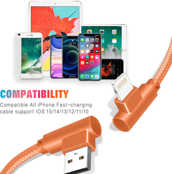Iphone Charger, 3 Pack 10FT 90 Degree Charging Cable Mfi Certified USB Lightning Cable Nylon Braided Fast Charging Cord Compatible for Iphone