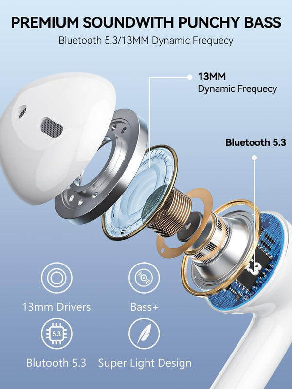 Wireless Earbuds Bluetooth 5.3 Headphones 42 Hrs Playtime with LED Display, Hifi Stereo Wireless Earphones with 4 ENC Noise Cancelling Mics, IPX7