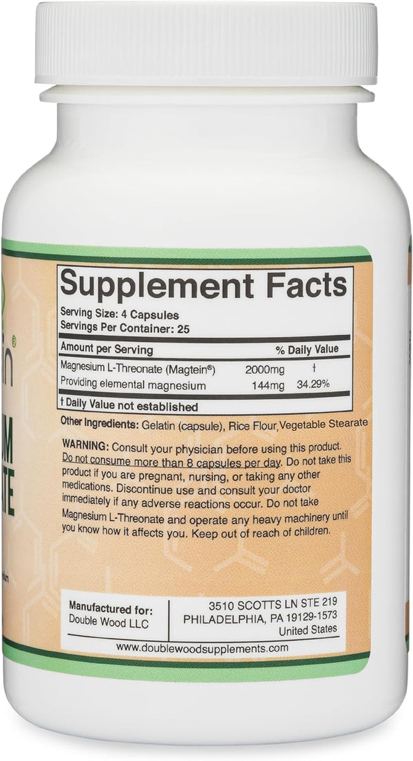 Magnesium L Threonate, Magteinâ¢, Sleep and Cognitive Support â High Absorption â Most Bioavailable Form of Magnesium â 2,000 Mg â 120