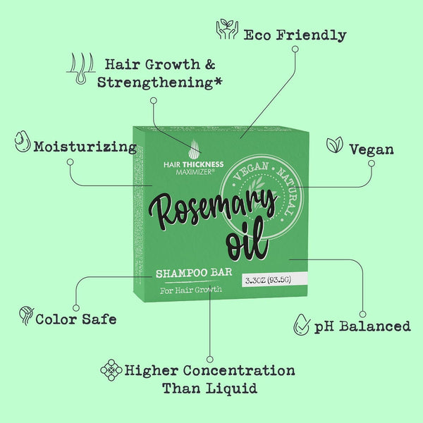 Rosemary Oil for Hair Growth Shampoo Bar. Eco-Friendly,No Harsh Chemicals, Color Safe, pH Balanced. Solid Shampoo Bar Equal to 3 Liquid Bottles.