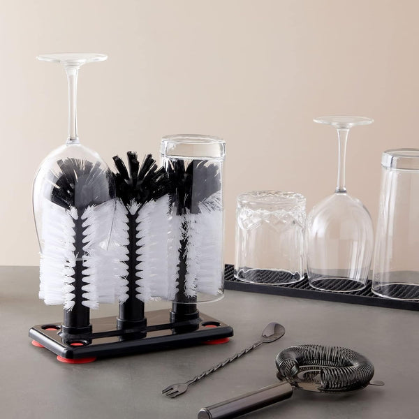 Bar Wine Glass Washer for Sink - 3 Head Bottle Brush Cleaner with Suction Base for Kitchen