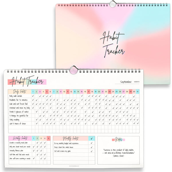 Habit Tracker Calendar â Daily, Weekly & Monthly Habit & Goal Tracker, Wire-Bound Planner with Colorful Design, Premium 250Gsm Paper | A5 Rainbow