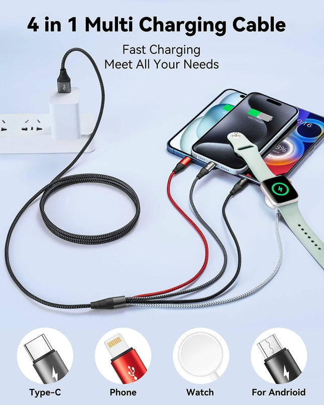Multi Charging Cable for Apple Watch Charger,4 in 1 Charging Cable Travel Essentials for Iwatch & Iphone Chargers Magnet