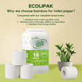 ECOLipak Bamboo Toilet Paper, Septic Safe Toilet Tissue, 16 Double Rolls, 320 Sheets Per Roll, Tree Free, Non Toxic, 2 Ply, Soft and Absorbent,