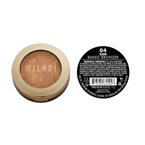 Milani Baked Bronzer - Glow, Cruelty-Free Shimmer Bronzing Powder to Use for Contour Makeup, Highlighters Makeup, 0.25 Ounce