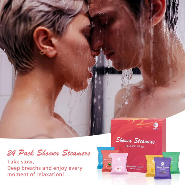 Shower Steamers Aromatherapy for Women and Men, 24-Pack Organic Shower Bombs with Essential Oil, Rose, Watermelon, Tea Tree, Orange, Sea Salt,