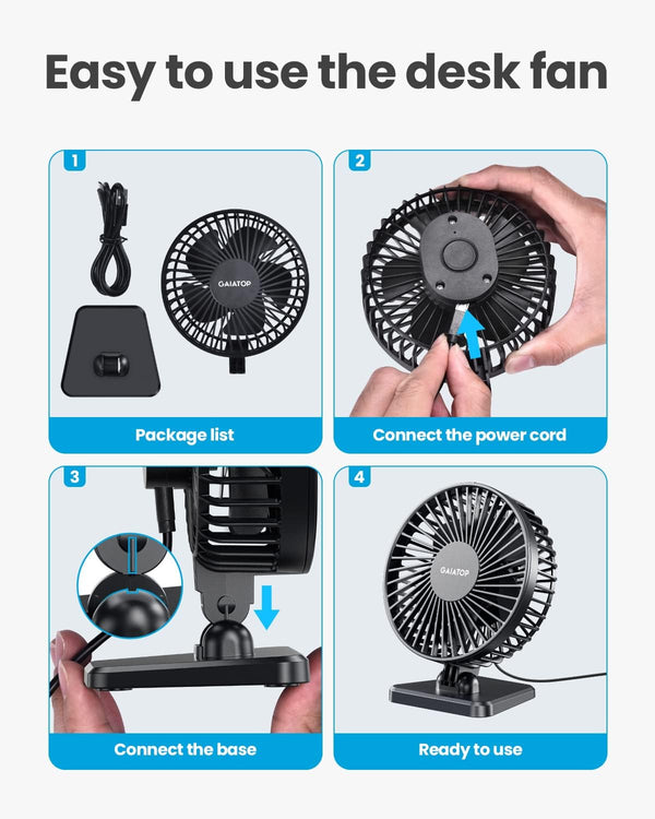 Gaiatop USB Desk Fan, Small But Powerful, Personal Portable Quiet 3 Speeds, Adjustable Mini Table Desktop fan for Cooling Home Office Car Summer