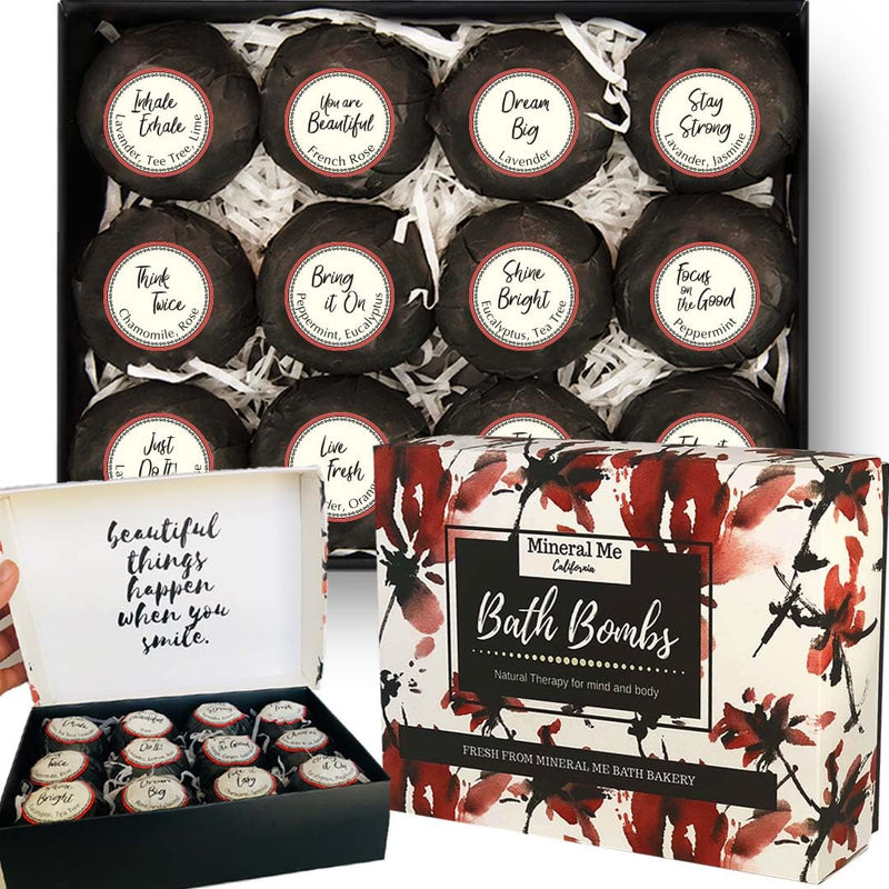 Bath Bombs for Women Relaxing with Inspirational Messages, 12 Natural and Organic Bath Bombs with Essential Oils & Skin Moisturizing Shea Butter.