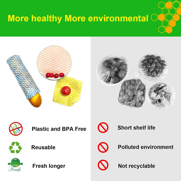 9Pcs Eco Friendly Reusable Sustainable Food Storage Beeswax Wraps, Bread Fruit Cheese Pack Lunch Containers, Kitchen Organizer for Food Storage,
