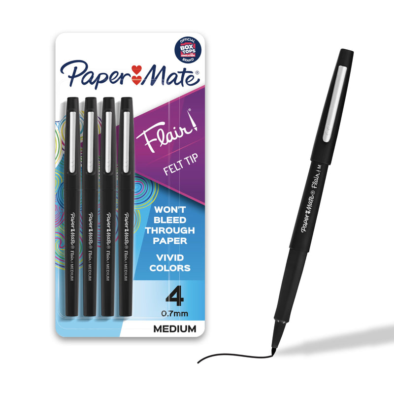 Paper Mate Flair Felt Tip Pens, Medium Point (0.7Mm), Black, 4 Count