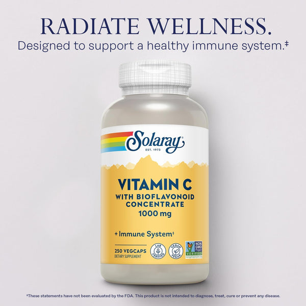 SOLARAY Vitamin C W/Rose HIPS, Acerola & Bioflavonoids, 1000Mg, Supports Immune Function & Healthier Skin, Hair, Nails, Non-Gmo, Vegan, 250 CT