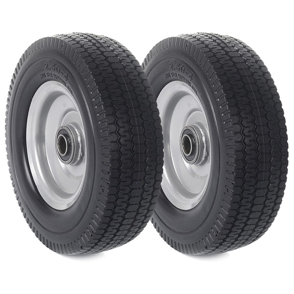 AR-PRO (2-Pack) 8-Inch Solid Wheel Replacement - 2.50-4" Flat Free Tire and Wheel with 5/8 Extra 3/4 Bearings and 2.2" Offset Hub - Compatible