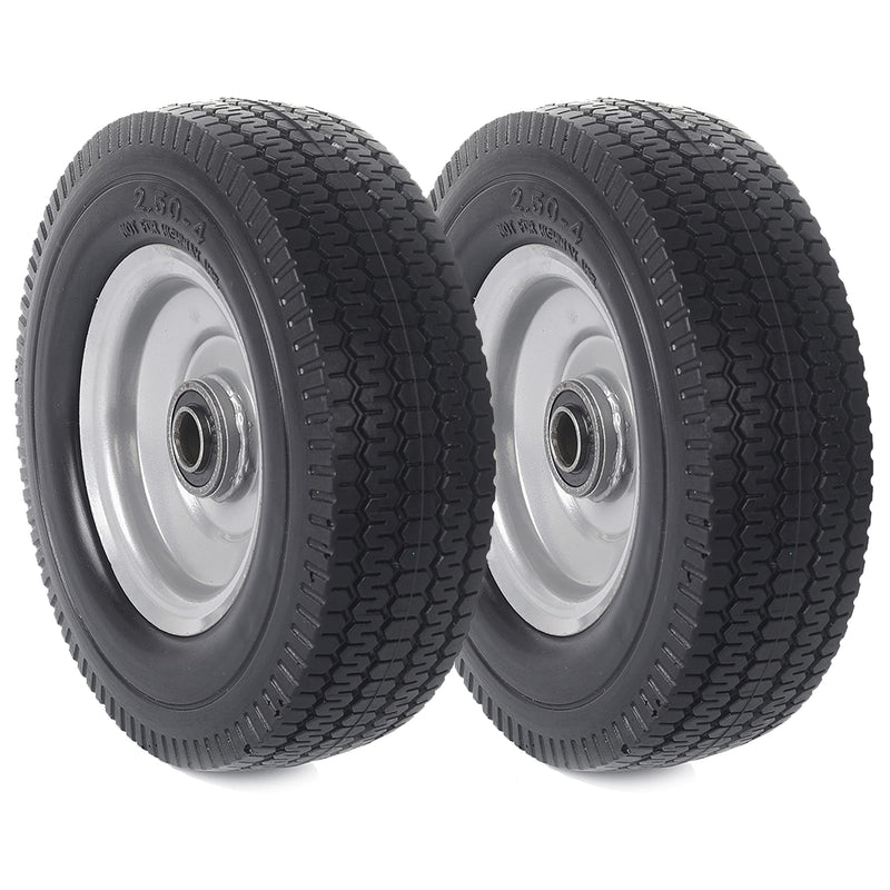 AR-PRO (2-Pack) 8-Inch Solid Wheel Replacement - 2.50-4" Flat Free Tire and Wheel with 5/8 Extra 3/4 Bearings and 2.2" Offset Hub - Compatible