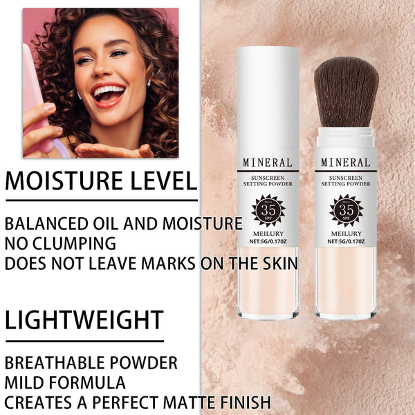 Sunscreen Setting Powder SPF 35, Mineral Brush Powder for Face & Scalp, Oil Control Natural Matte Finish Loose Powder Translucent Lasting