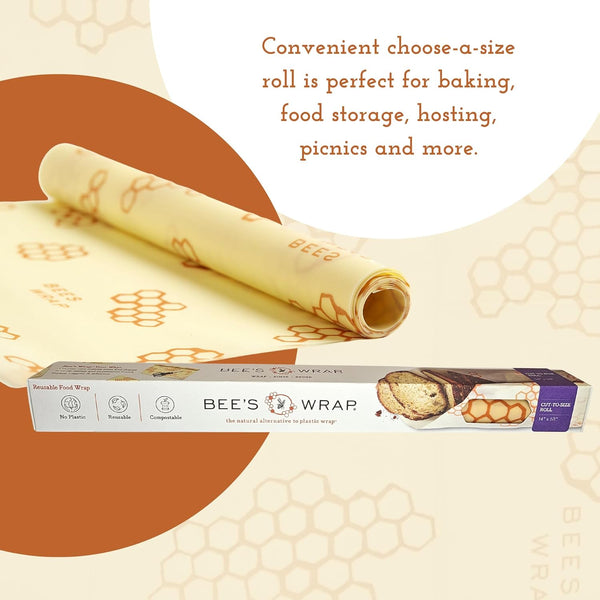 Bee'S Wrap Beeswax Wraps for Food - Honeycomb Cut to Size Wax Paper Roll - Made in USA Reusable Waxed Paper & Bowl Covers - Organic & Eco-Friendly