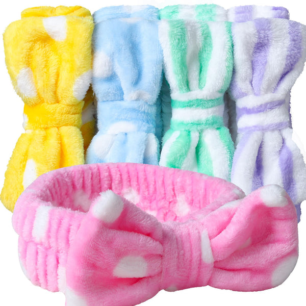 Teenitor 5pcs Makeup Headband with Removable Bow, Spa Headband for Washing Face for Teen Girls Women, Christmas Gifts Basket for Teens Girls