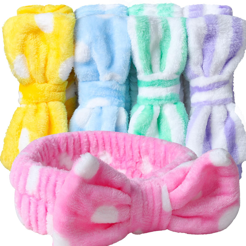 Teenitor 5pcs Makeup Headband with Removable Bow, Spa Headband for Washing Face for Teen Girls Women, Christmas Gifts Basket for Teens Girls