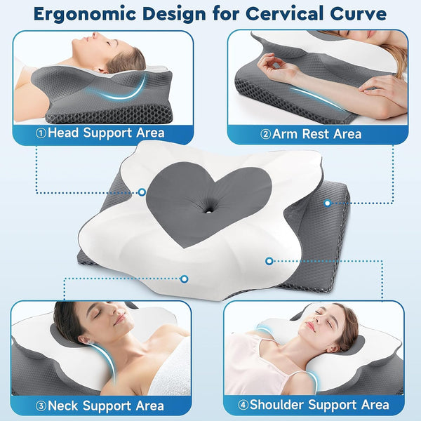Cervical Neck Pillow, Memory Foam Neck Support Pillows for Sleeping, Shoulder Pillow for Side Sleepers, Back Stomach Sleepers, Certipur-Us