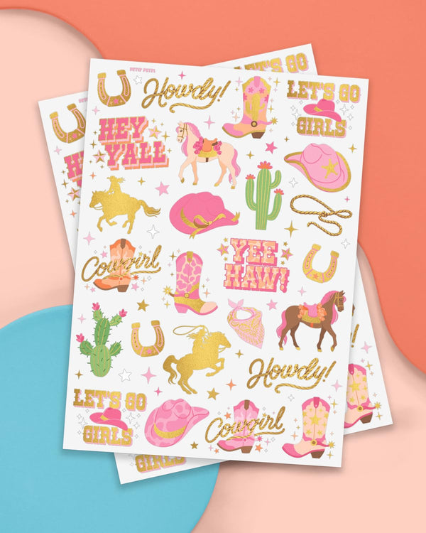 Xo, Fetti Cowgirl Temporary Tattoos - 50 Gold Foil Styles | Birthday Party Decorations, Giddy up Cowgirl Accessory, Rodeo Western Theme Favor,