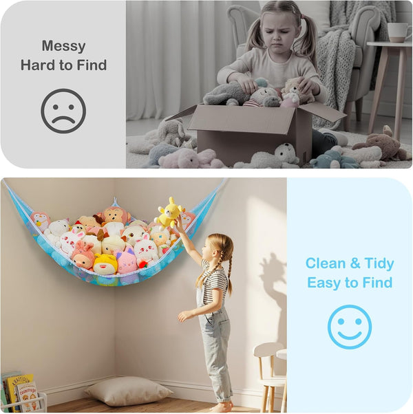 Basumee Stuffed Animals Net or Hammock with LED Light Hanging Toy Net Hammock for Stuffed Animals Storage Stuff Animals Hammocks for Nursery Kids