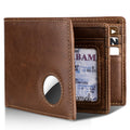 Swallowmall Airtag Wallet Men RFID Blocking Genuine Leather Bifold Mens Wallet for Airtag 1 ID Window 12 Card Holders Gift Box (Airtag Not