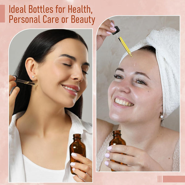 4 Pack, 100Ml Dropper Bottles with 2Pcs Glass Pipettes(1Ml) - Essential Oils Bottles for Health, Personal Care & Beauty - 3.4Oz Thick Dark Amber