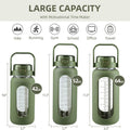 SIEROZUR 64Oz Glass Water Bottle with Straw and Handle Lid Half Gallon Motivational Glass Bottle with Silicone Sleeve and Time Marker Large