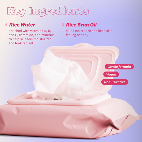 The Face Shop Rice Water Bright Makeup Remover Wipes for Face with Rice Extract, Brightening, Moisturizing, Infused with Cleansing Milk, Vegan