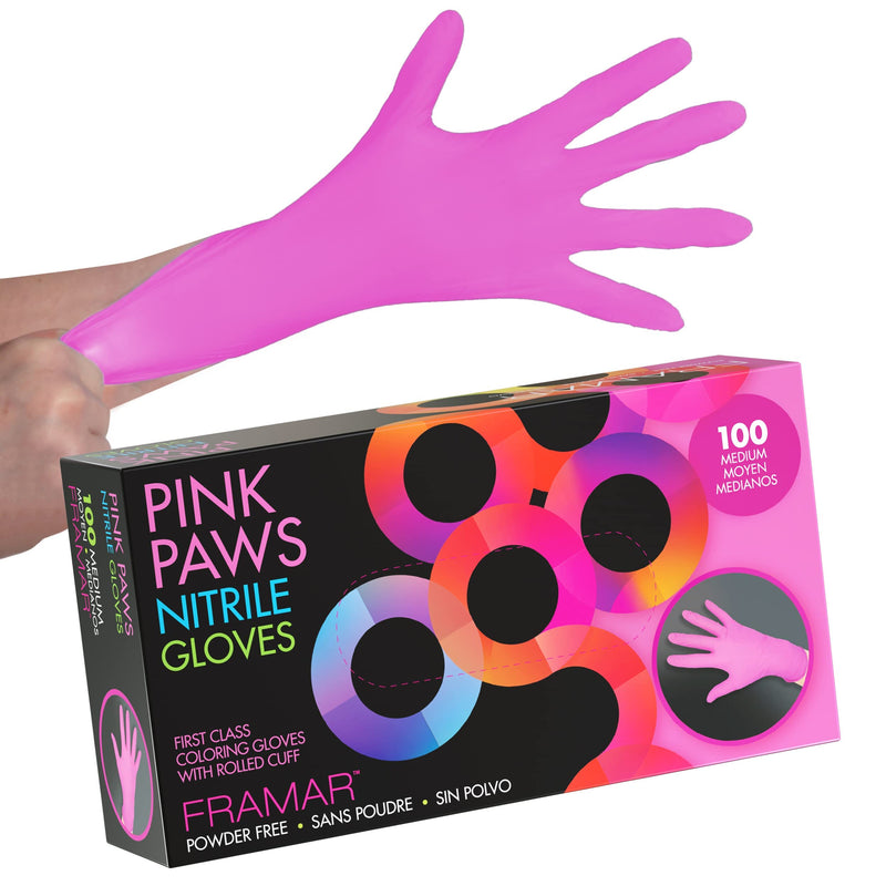 FRAMAR Pink Gloves Disposable Latex Free â Pink Nitrile Gloves Medium, Latex Free Glove Medium, Guantes De Nitrilo, for Hair Dye, Salon, Cleaning,