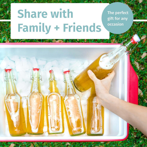 Otis Classic Swing Top Glass Bottles - Set of 6, 16oz w/Marker & Labels - Clear Bottle with Caps for Juice, Water, Kombucha, Wine, Beer Brewing,