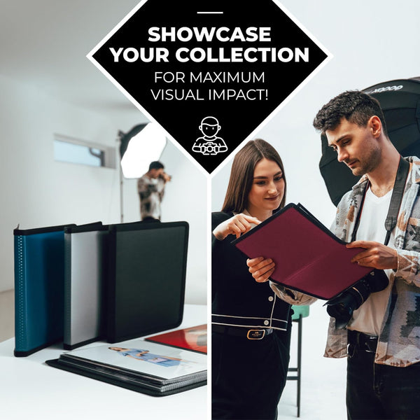 Dunwell Photo Album 8X10 (Silver) with Black Mounting Paper, 8 X 10 Photo & Art Portfolio Presentation Book, 24 Sleeves, Displays 48 Pages,
