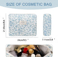 Floral Makeup Bag, Large Cosmetic Bag for Women Girls, Cute Cotton Make up Pouch, Quilted Makeup Bags, Flower Travel Toiletry Organizer Bag(Blue