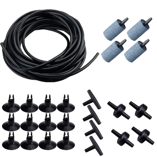 AQUANEAT 25 Feet Aquarium Airline Tubing, Standard 3/16" Tubing, Air Pump Accessories,With Air Stones, Check Valves, Suction Cups and Connectors