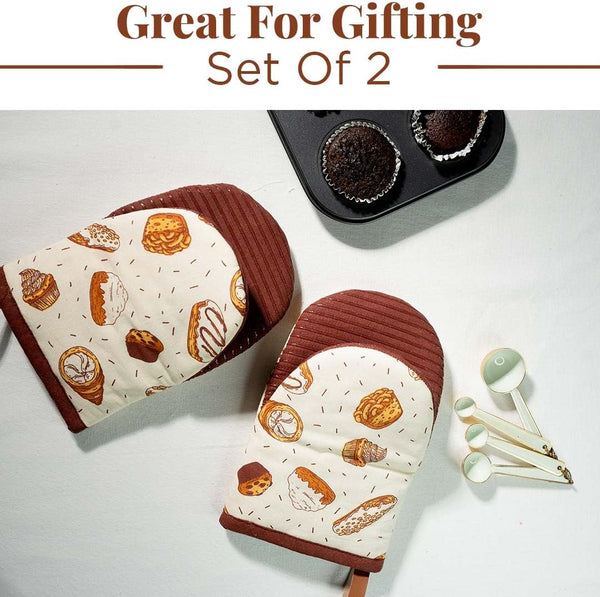 Folkulture Mini Oven Mitts Heat Resistant 5.75"X9", Set of 2 Orange Oven Mittens, Short Oven Gloves with Hanging Loop, Boho Oven Accesorries,