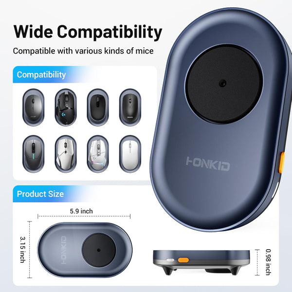 HONKID Undetectable Mouse Jiggler - Auto Mover with On/Off Switch & USB Port, No Software Needed, Prevent Sleep/Lock for Home Office &