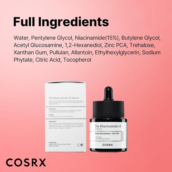 COSRX 15% Niacinamide Face Serum, 0.67 Fl Oz, Pore Minimizer Serum for Face, Even Skin Tone, Korean Skin Care